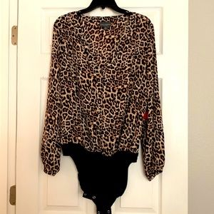 New with tags BOLD Elements XL shear cold shoulder leopard bodysuit